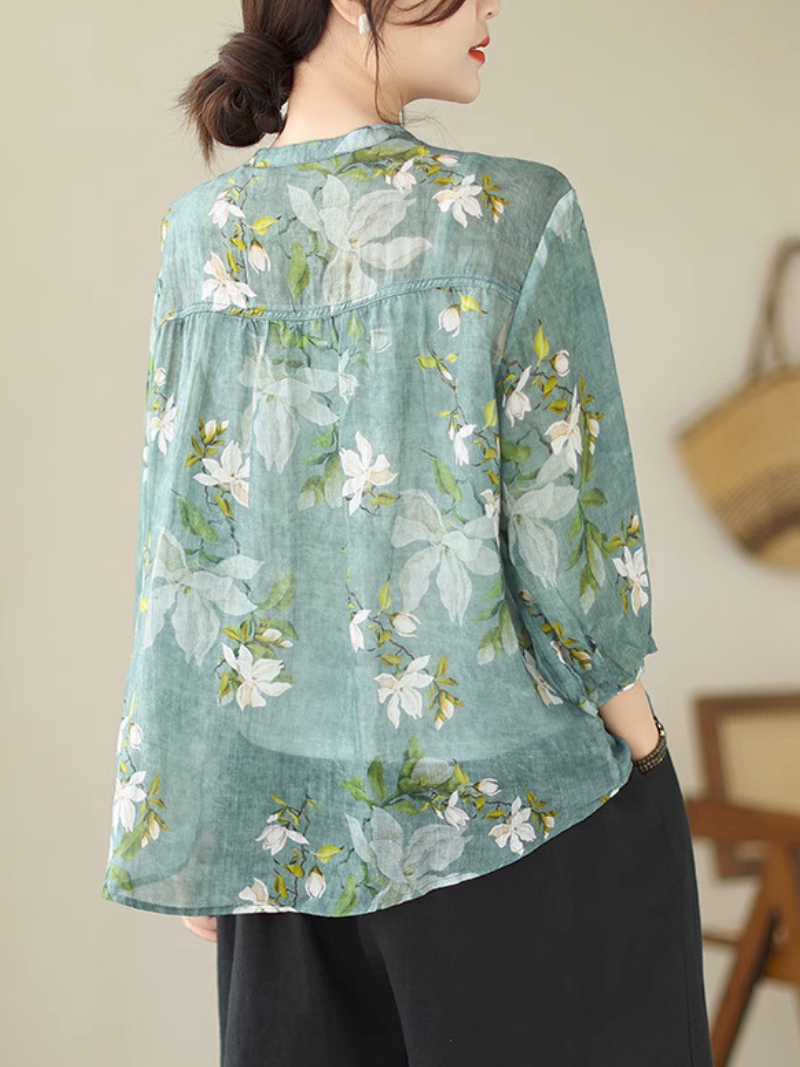 Nature Love Round Neck Floral Loose Top