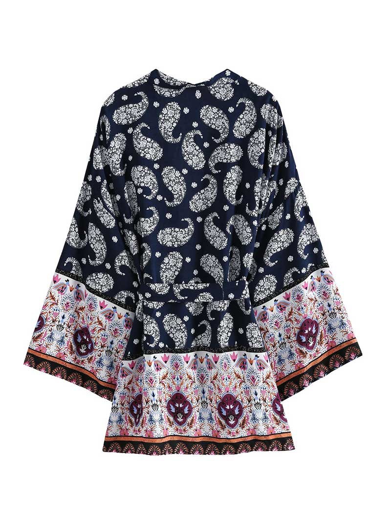 Kurzer Kimono-Bademantel mit Paisley-Print