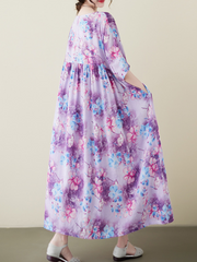 Vestido camisero de algodón morado con estampado floral de Mud Pie