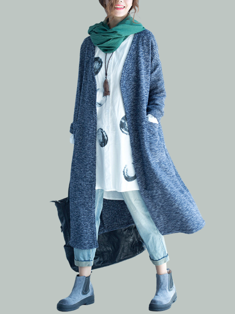 Women Cardigan Mid-Length Fashion Long-Sleeved Loose Thin Coat