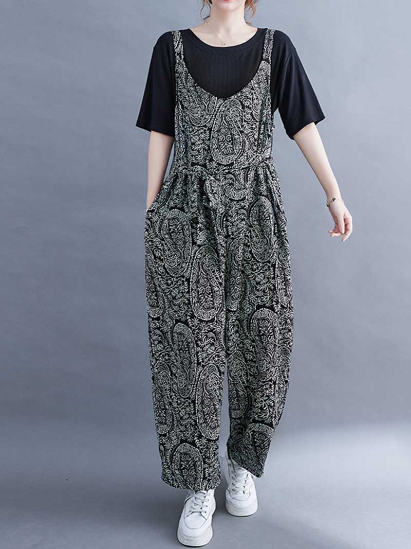 Overall aus Baumwolle mit Paisley-Print und hoher Taille