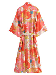 Partywear Gown Robe Floral Print Multicolor Color Cotton Long Length Gown Kimono