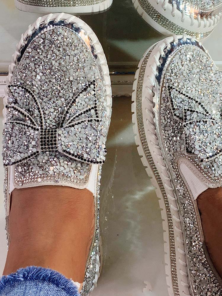 Mocasines con lazo y diamantes de imitación