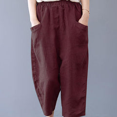 Plus Size Women Cotton Loose Harem Pants with Pockets