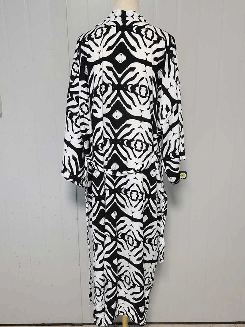 Printed Black Color Polyester Long Length Gown Kimono Duster Robe ...