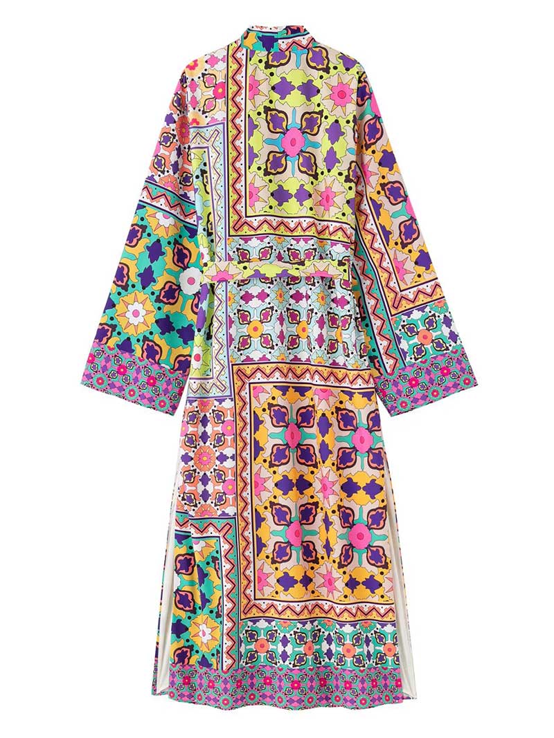Party Wear Multicolor Printed Long Duster Robe Kimono