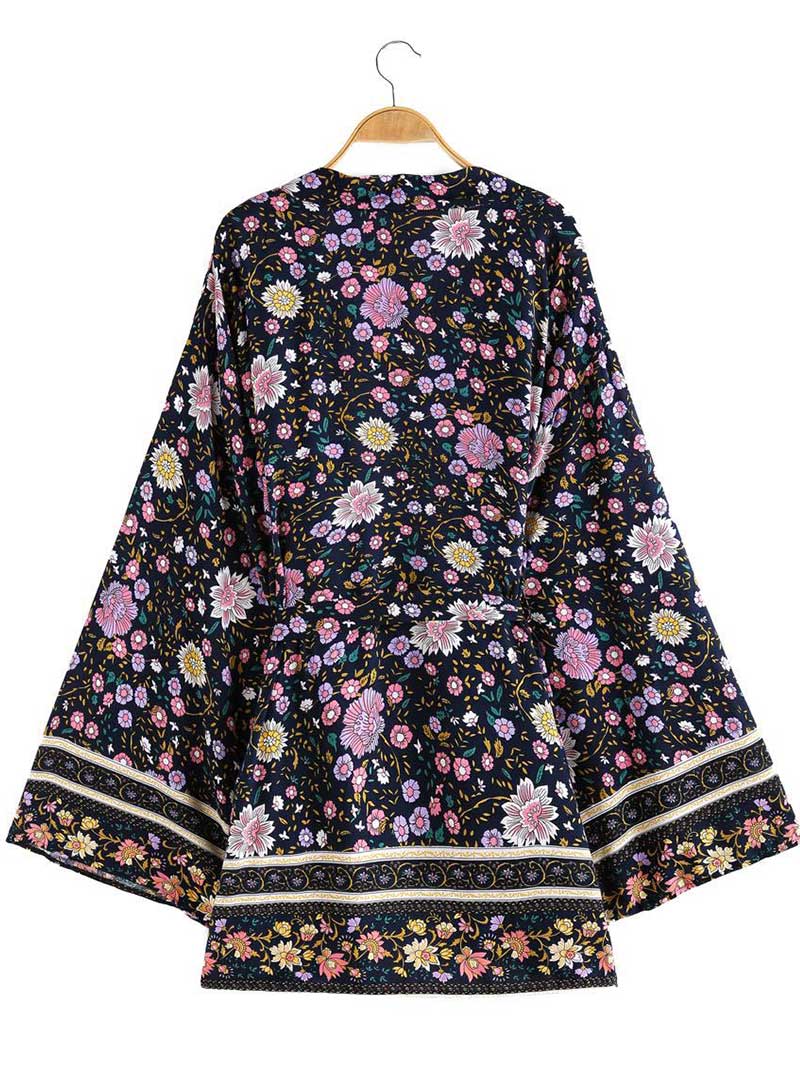 Party Wear Short Length With Floral Print Black Color Cotton Gown Kimono Duster Robe