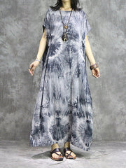 Tie Dye Drawstring Plus Size Maxi Dress
