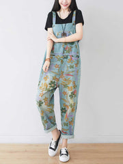 It's My Life Flower Printed Denim Overall Dungarees