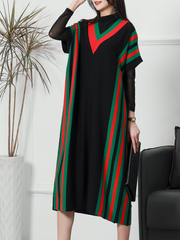 Summer New Stylish Striped Long Bat Sleeve Knitted Midi-Dress