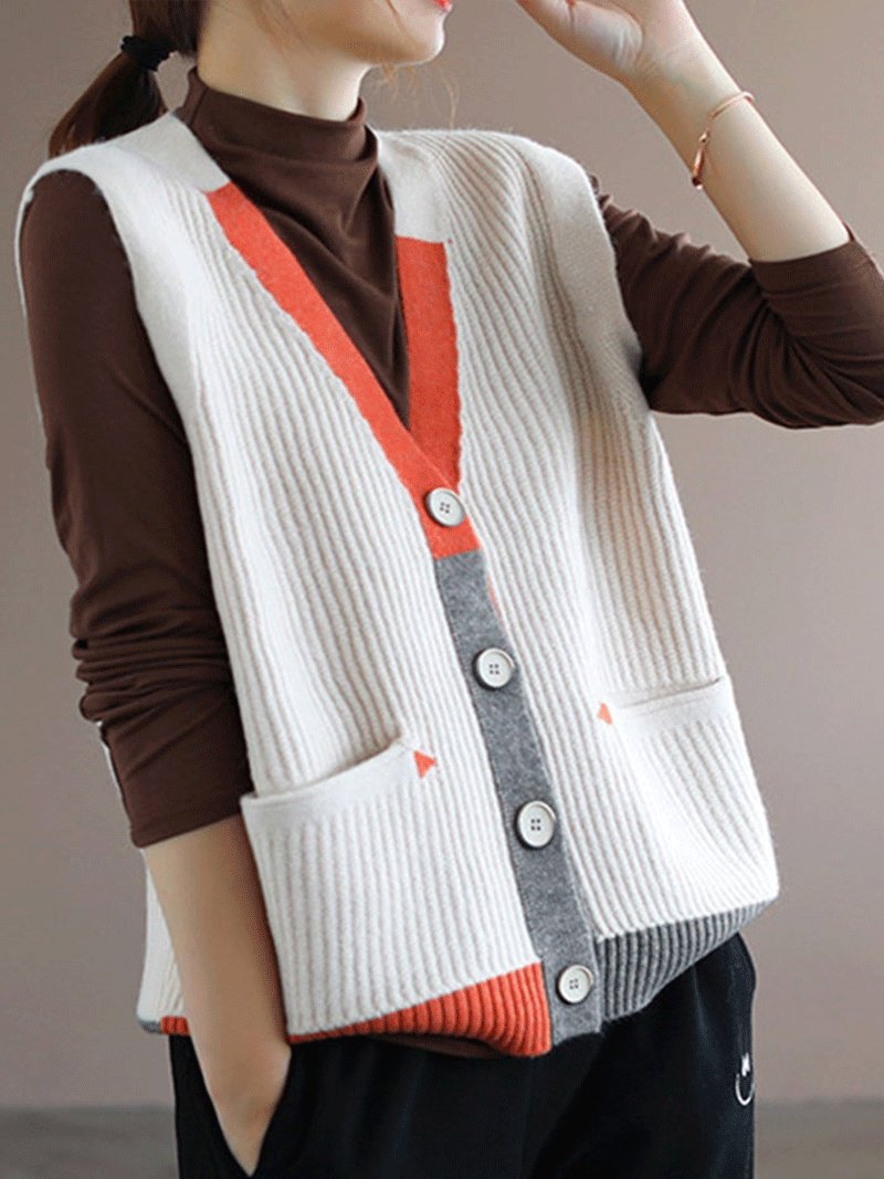 Blue Moon V-neck Knitted Vest Waistcoat Cardigan Sweater