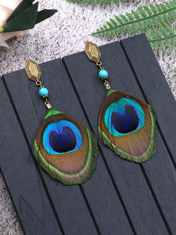 Pendientes de plumas de pavo real Pristine Addition