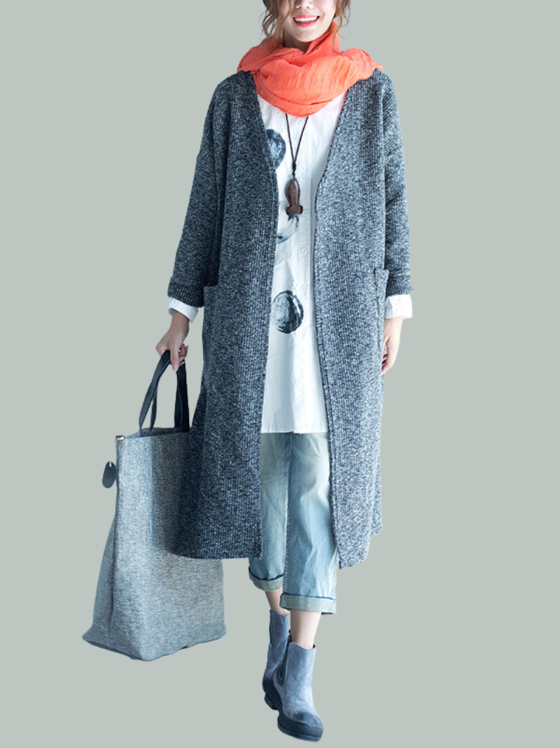 Women Cardigan Mid-Length Fashion Long-Sleeved Loose Thin Coat