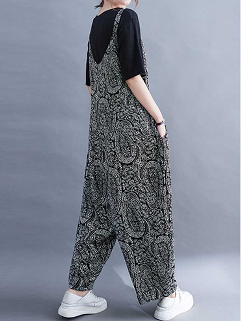 Overall aus Baumwolle mit Paisley-Print und hoher Taille