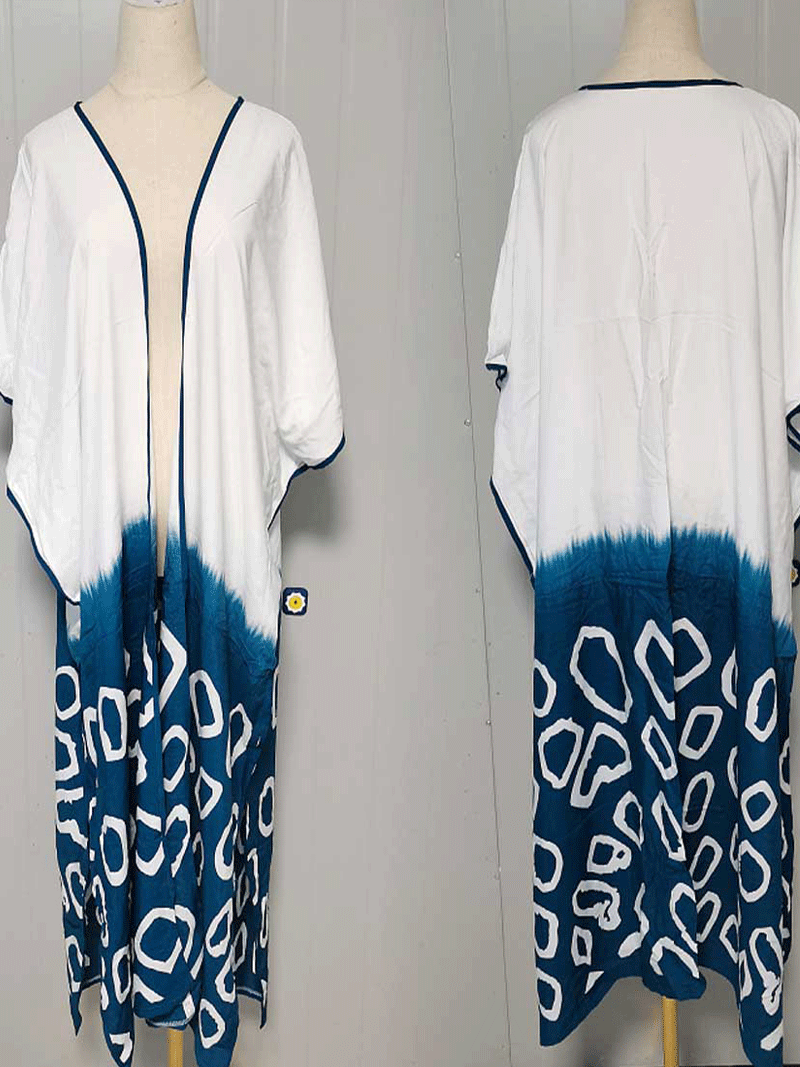 Gift Kimono Half Print White Color Polyester Long Length Gown Kimono