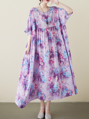 Vestido camisero de algodón morado con estampado floral de Mud Pie