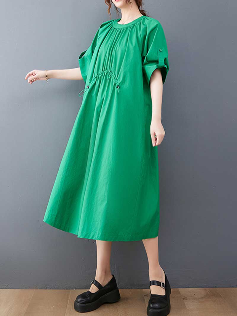 Plain Cotton Short Sleeve A-Line Dress