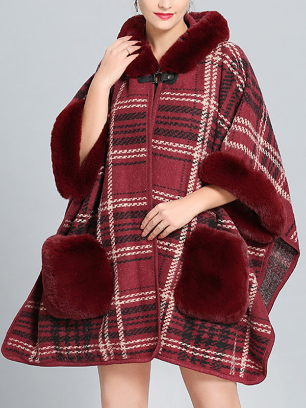 Feeling Fluffery Plaid Print Plus Size Cape Cardigan