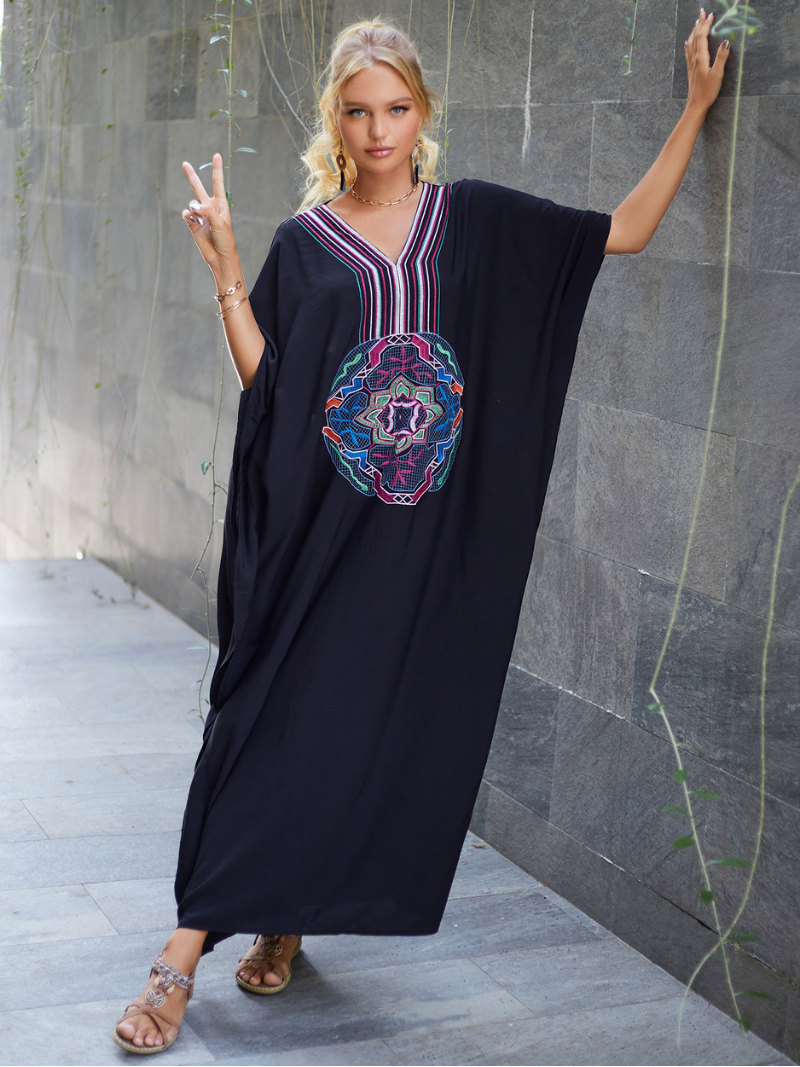 All You Need Rayon Black Kaftan Dress