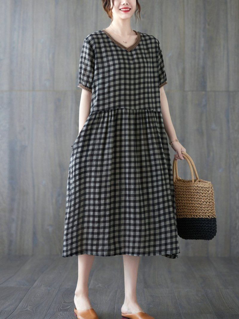 Short Sleeve Evening Party Midi Smock Dress with Side Pocket
