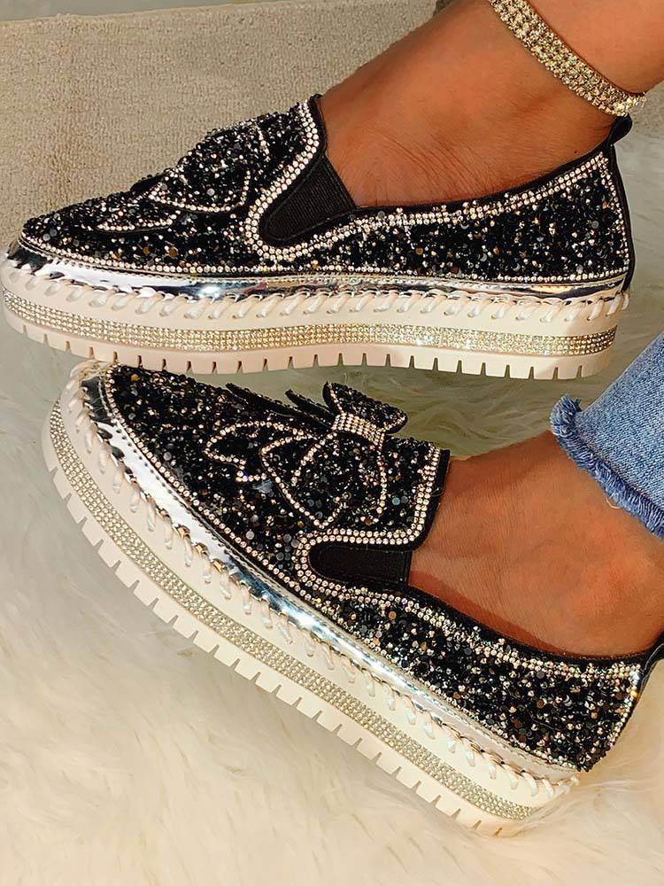 Loafer-Schuhe mit Schleife und Strass