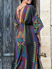 Bohemian Print Cotton Short Sleeves Kaftan Dress