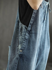 State of The Heart Denim Ripped Cropped Overall Dungarees