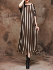Elegance Striped Knitted Large Size Midi Dress
