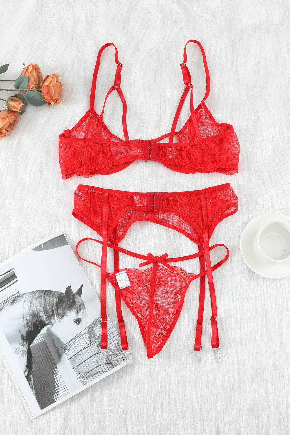 3-teiliges Spitzen-Bralette- und Höschen-Set