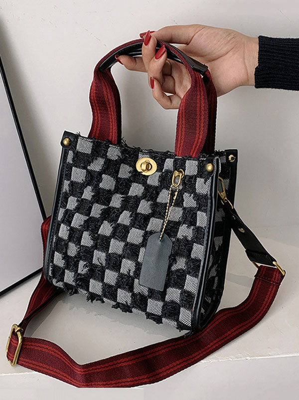 Bolso tote de tela vaquera con estampado de cuadros