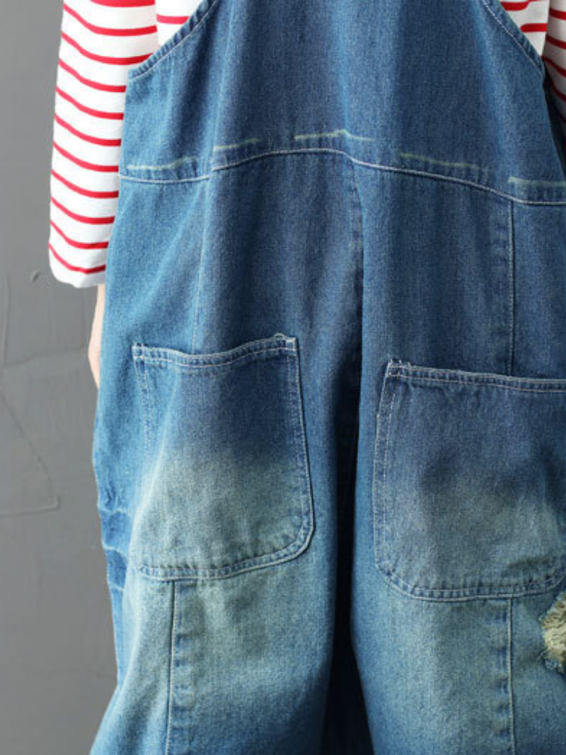 Kurzer Jeans-Overall mit Patches im Bohème-Stil