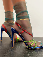 Colorblock Ankle Strap Heels