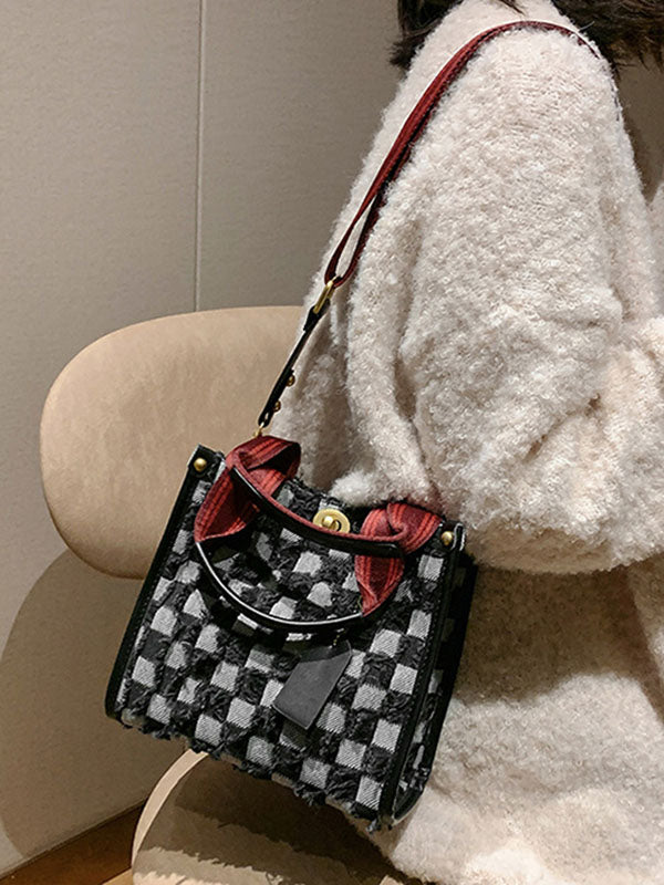 Bolso tote de tela vaquera con estampado de cuadros