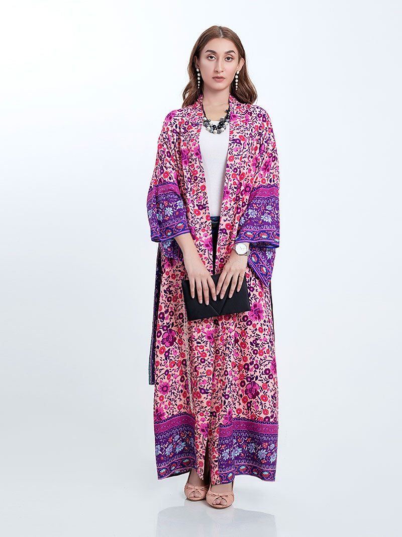 Vestido de novia largo tipo kimono con estampado floral en color morado de algodón