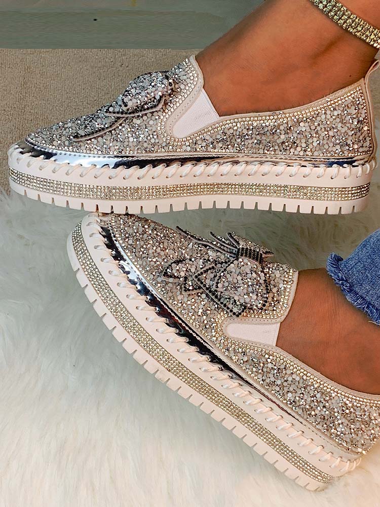 Loafer-Schuhe mit Schleife und Strass