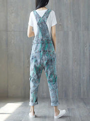 Reality Is Wrong Ripped Printed Straps Denim Overall Dungarees