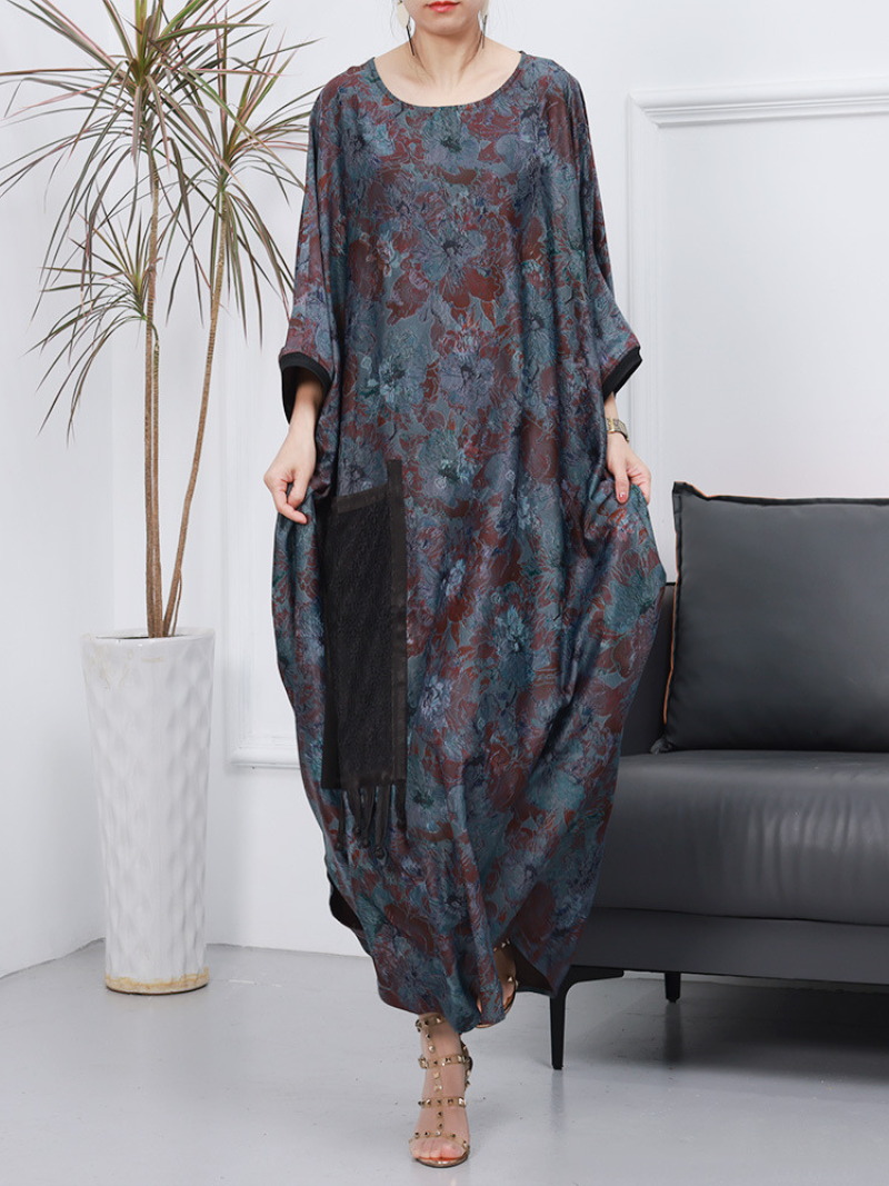 Lady Plus Size Loose Printed Sleeve Long Kaftan Dress