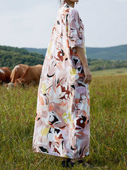 Multicolor Cotton Half Sleeves Kaftan Dress