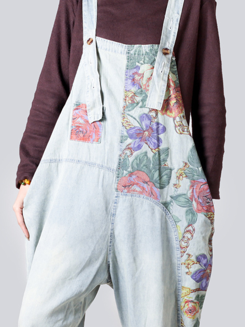 Damen Loose Fit Denim Overall Jumpsuits Weites Bein Taschen Overalls