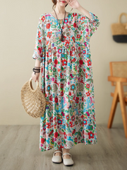 Vestido camisero elegante, bohemio, de manga larga y estampado floral