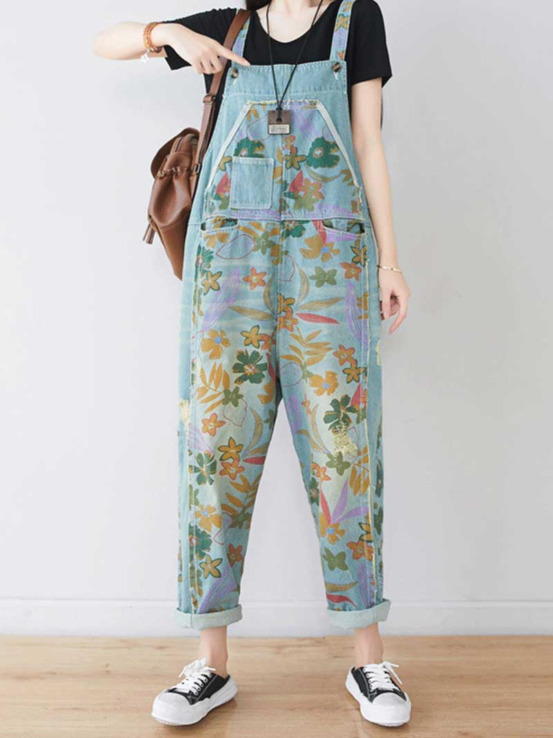 It's My Life Flower Printed Denim Overall Dungarees