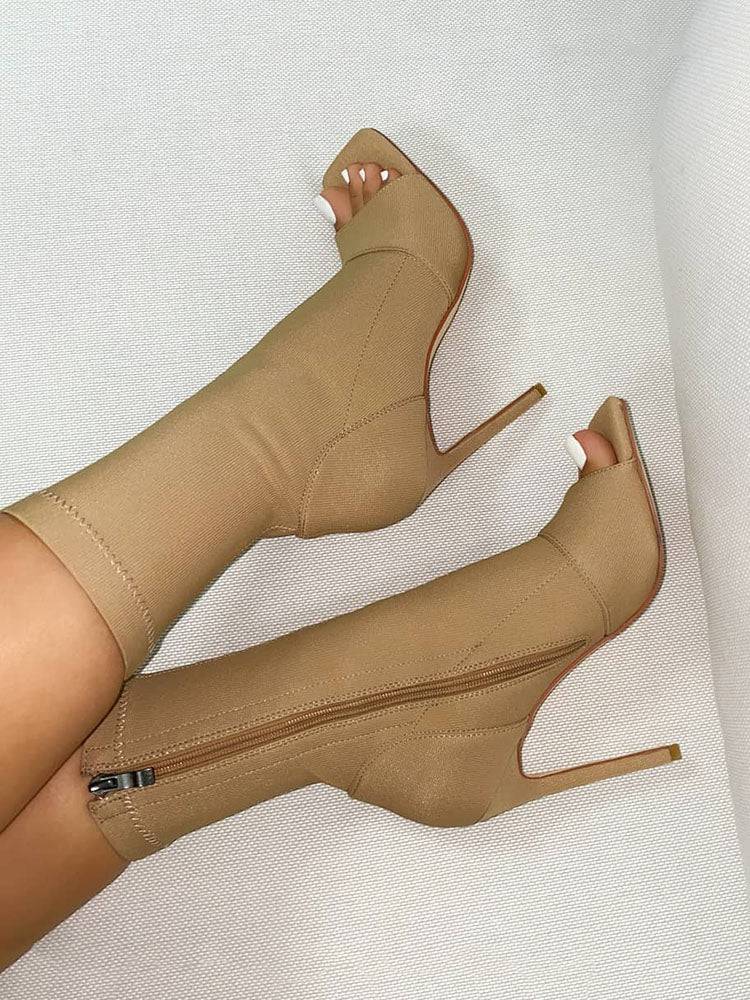 Square Peep Toe Suede Boots