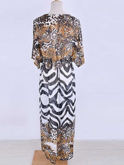 Printed Multicolor Chiffon Long Length Gown Kimono Duster Robe