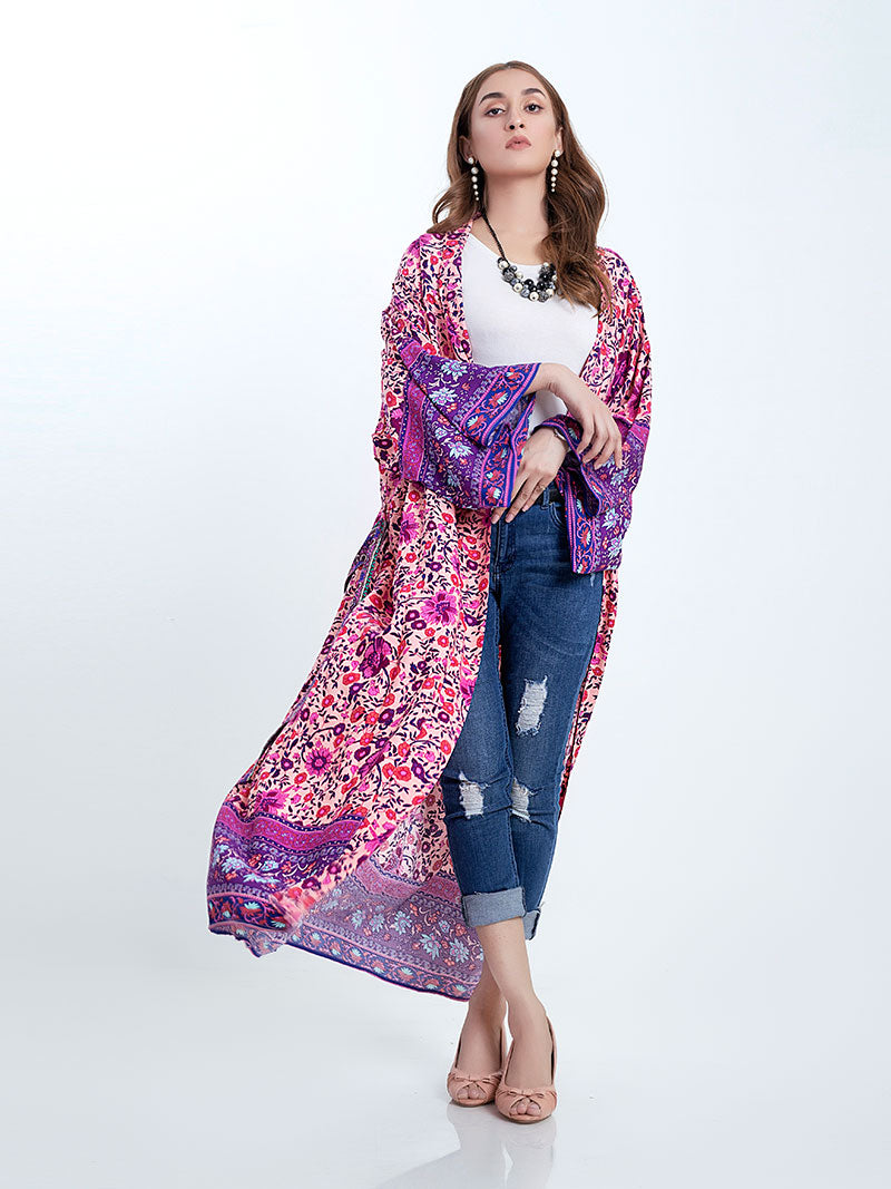 Brautmode Lange Länge Blumendruck Lila Farbe Baumwolle Kleid Kimono Robe