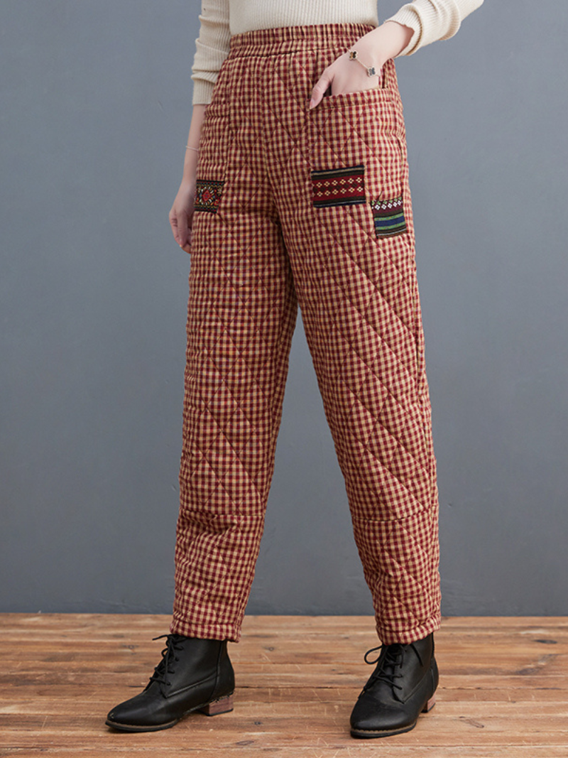 Thickened Warm Harem Pants Plaid Outer Wear Down Cotton Pants