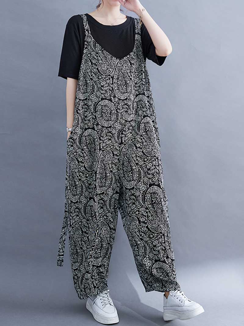 Overall aus Baumwolle mit Paisley-Print und hoher Taille