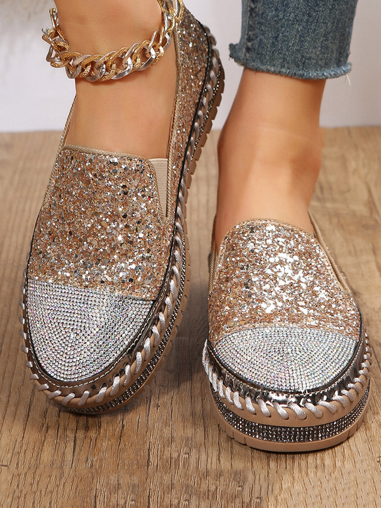 Mocasines con lentejuelas y diamantes de imitación