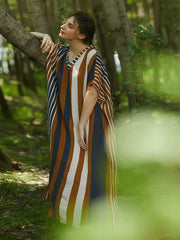 Stripes Print Multicolor Half Sleeves Kaftan Dress