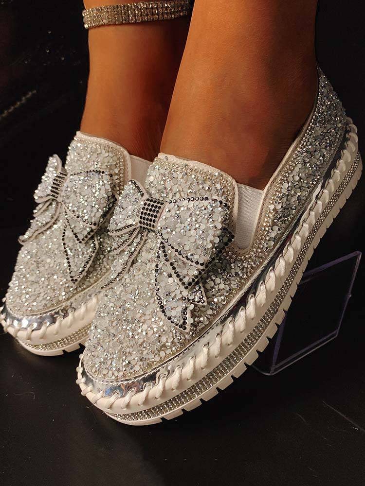 Mocasines con lazo y diamantes de imitación