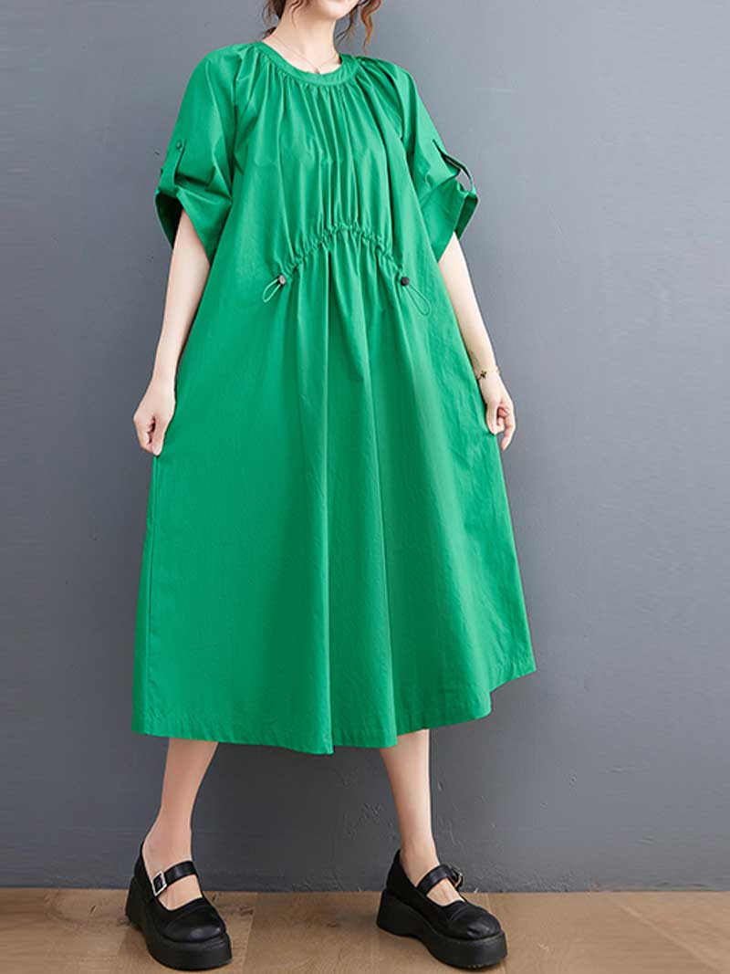 Plain Cotton Short Sleeve A-Line Dress